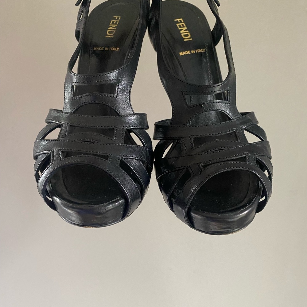 FENDI spuntata cuoietto nero heels sandal black Size 37 - Picture 3 of 16